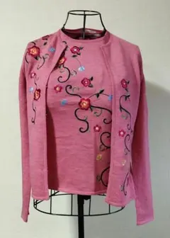 【PS Paul Smith】刺繍入りピンク長袖カーディガン