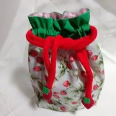 コップ　給食袋　巾着いちご　モチーフ付き　ハンドメイド　入園入学