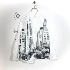 β MEN ベータ 市街地プリントシャツ ブラックホワイト 長袖 M