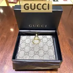 グッチ GUCCI 二つ折り財布 GGキャンバス ホースビット ケース付き