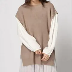 値下げ！新品※汚れ有り　レプシィム　ベージュニット・ホワイトシフォン長袖トップス