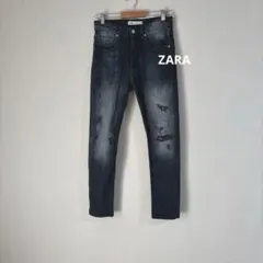 ZARA ザラ ダメージ加工 デニム パンツ 黒 ブラック テーパード ジーンズ