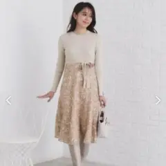 【美品】index ラメニット×フラワージャカード ドッキングワンピース 花 L