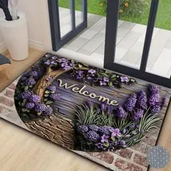 訳あり 玄関マット 室内用 40×60 ラベンダー 花柄 Welcome ラグ