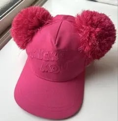 ミッキーマウス　ボンボン付きキャップ　ピンク　帽子