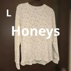 Honeys 花柄ワッフル長袖カットソー Lサイズ 　ライトグレー