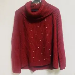 【まとめ買いセール中！】赤いケーブル編みニットセーター LLサイズ