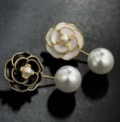 ピン　ブローチ　２本セット　フラワー　パール　アクセサリー　未使用