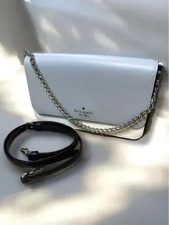 kate spade ホワイト グレー　ショルダーバッグ　チェーン　2way