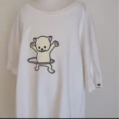 CUNEキューン猫フラフーププリントTシャツ白のサムネイル