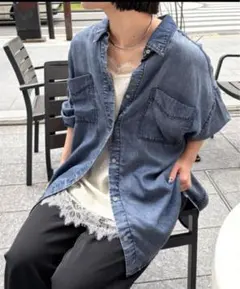 ジェナ　エスパスメルヴェイユ　テンセルフレンチデニムシャツ ゆったり　カジュアル ジェナ エスパスメルヴェイユ テンセルフレンチデニムシャツ ゆったり