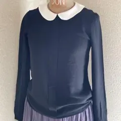 ZARA シャツ 長袖 プルオーバー 丸襟　黒