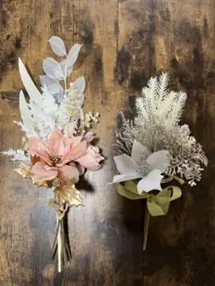 コサージュ ピンクとホワイトの花