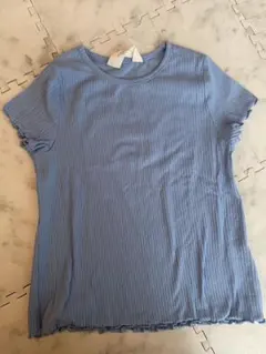 H&M リブ素材 Tシャツ ライトブルー 6X