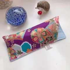 メガネケース ペンケース等に★和風 着物の柄のような菊や扇模様 紫 ハンドメイド