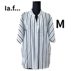 ラエフ la.f... ストライプ スキッパー シャツ ブラウス M 白のサムネイル