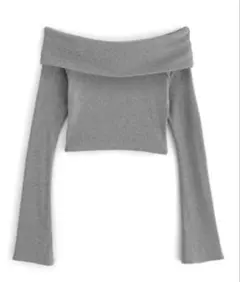 オフショルダーフレアスリーブテレコトップス