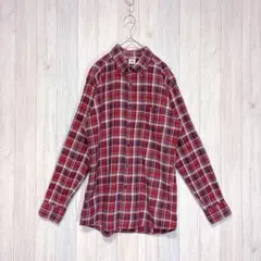 【ユニクロ】メンズ 長袖 チェック柄シャツ 羽織り 赤 L カジュアル シンプル
