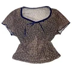 平成 ギャル y2k grunge ヒョウ柄 リボン キャミ トップス レース