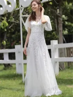 チュール袖ロングドレス