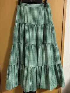 Wcloset ロングスカート グリーン × グレー チェック 柄 Ｆ