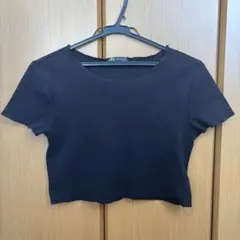 【ZARA】ブラック クロップドトップ 半袖 Tシャツ