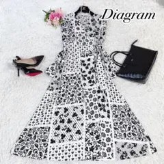 美品　ダイアグラム　パッチプリントカシュクールワンピース　36 キナリ