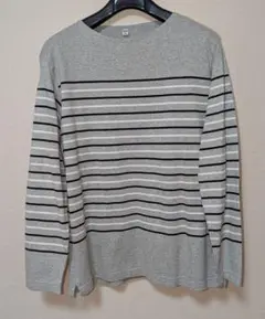 【ユニクロ】ボーダーロングスリーブTシャツ グレー×ブラック XLサイズ