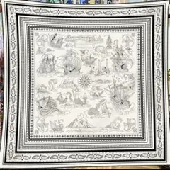 《新品》大判スカーフ 大判ストール 海洋モチーフ ホワイト 白 モノクロ