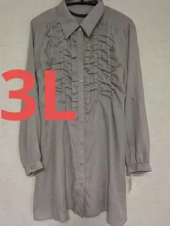 大きいサイズ 新品 3L フリル 長袖シャツ ウエストリボン チュニック