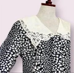 vintageヴィンテージワンピースリボン柄レース襟刺繍ゴムレトロUSA海外古着