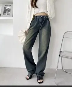 ハイウエストワイドストレートデニムパンツ
