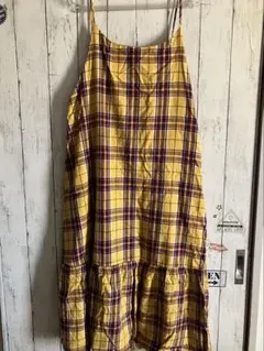 メルロー merlotイエロー系チェック キャミワンピース　ノースリーブ