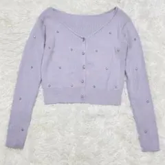 グレイル　GRL ビジュー付き　リブニット　カーディガン　長袖　パープル　S