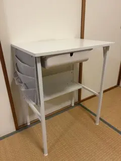 ホワイト パソコンデスク 引き出し サイドポケット付