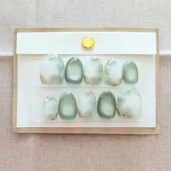 ネイルチップ Lサイズ グリーン マグネット マーブル ミラー 付け爪 現品