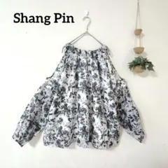 Shang Pin 花柄 オープンショルダー ブラウス M シアー 肩あきのサムネイル