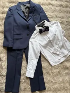 110CM フォーマルスーツ　ネイビー ジャケットとホワイトシャツボウタイセット