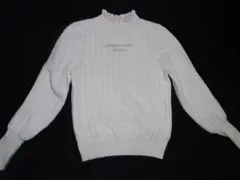 メゾピアノジュニアアイボリー色リブニット★フリルネックセーター★サイズM150