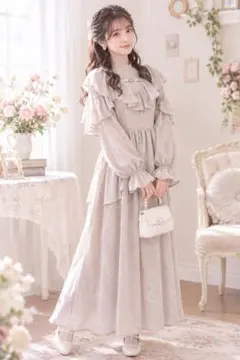 アクシーズファム　花柄ロングワンピース　ワンピース　グレージュ