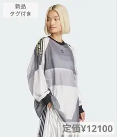【アディダス／新品／M】オーバーサイズ グラフィック メッシュ 長袖 Tシャツ