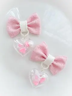 キッズ　ヘアゴム　リボン　リボンゴム　ハンドメイド　シャカシャカ　ハート