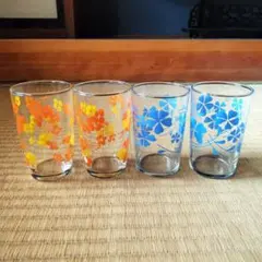 昭和レトロ 花柄 コップ グラス 4個