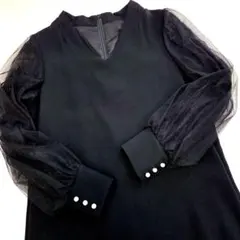 【クリーニング済み】極美品✨レアノーレ ドレス 膝丈ワンピース 黒 レース袖