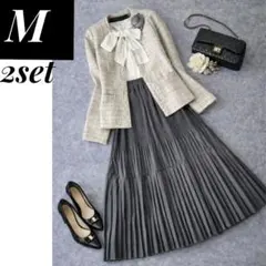 上品セレモニーママスーツM3点 ツイードボウタイ メランジェ 卒園式卒業式入学式