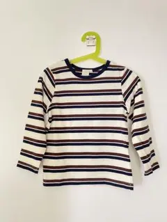 新品 キッズ 長袖カットソー 110cm 白紺えんじ色ストライプ