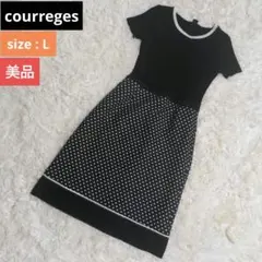 【美品】クレージュ ニットワンピース ドッキング 半袖 ドット L ブラックのサムネイル