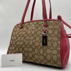 良品 COACH ショルダーバッグ キャンバス レザー レッド シグネチャー