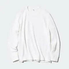 Lサイズ　ユニクロ　ワッフル　クルーネックtシャツ　オフホワイト　白　サーマル