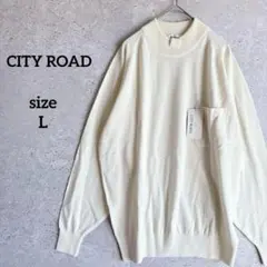 城市道路 高領 針織衫 L 白色 胸前口袋 休閒